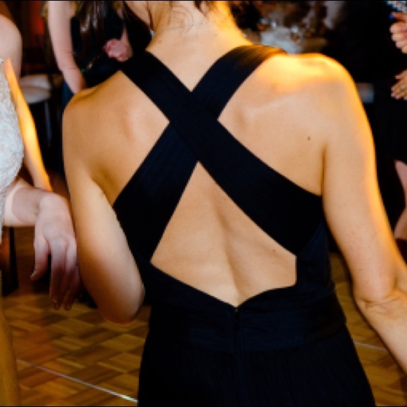 Mesh Long Bridesmaid Dress with Crisscross Back - Picture 4 of 5